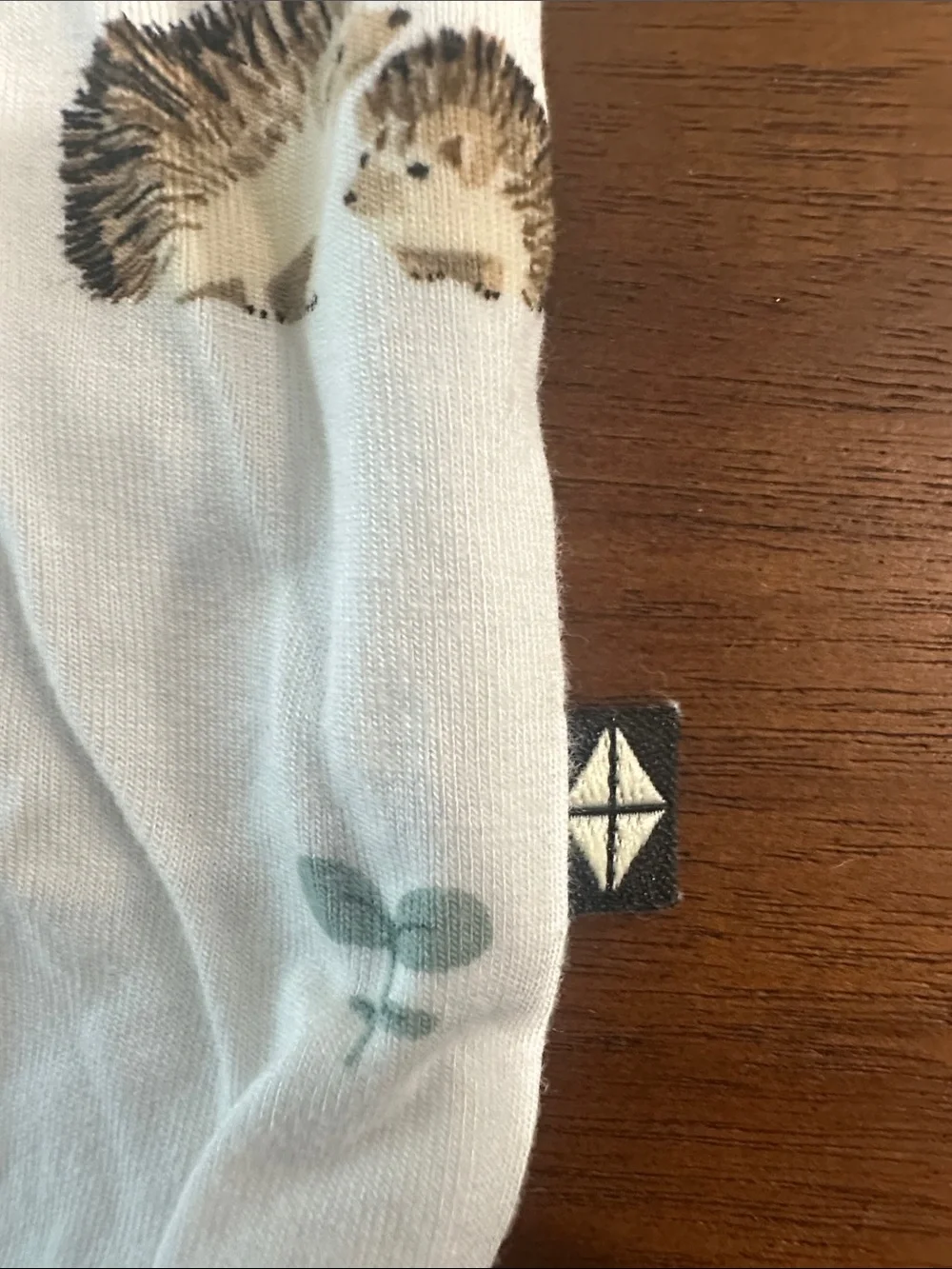 Kyte BABY White Hedgehog-Print Short Sleeve One-Piece with Sage Trim